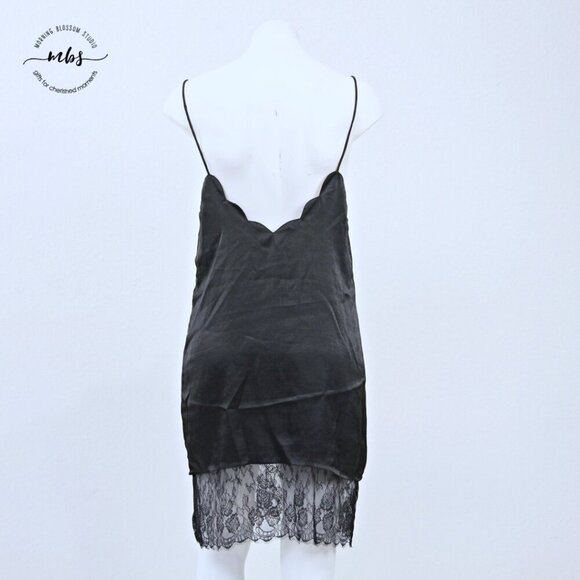 NWT Ecru Lab Spaghetti Strap Scalloped Lined Lace Shift Mini Dress Black Women M - Picture 5 of 9
